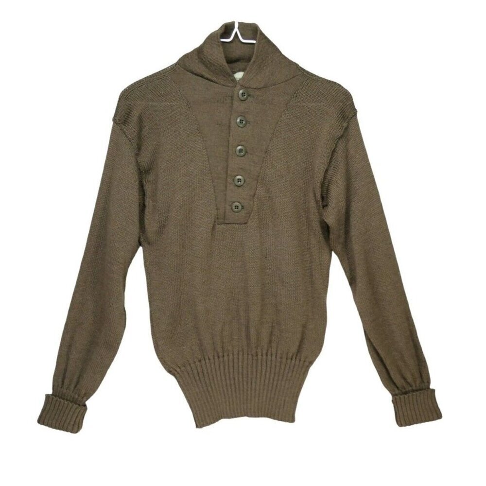 US Army 5 Button‎ Wool OD Men’ Sweater Tagged S 100% Wool 34-36 Vintage